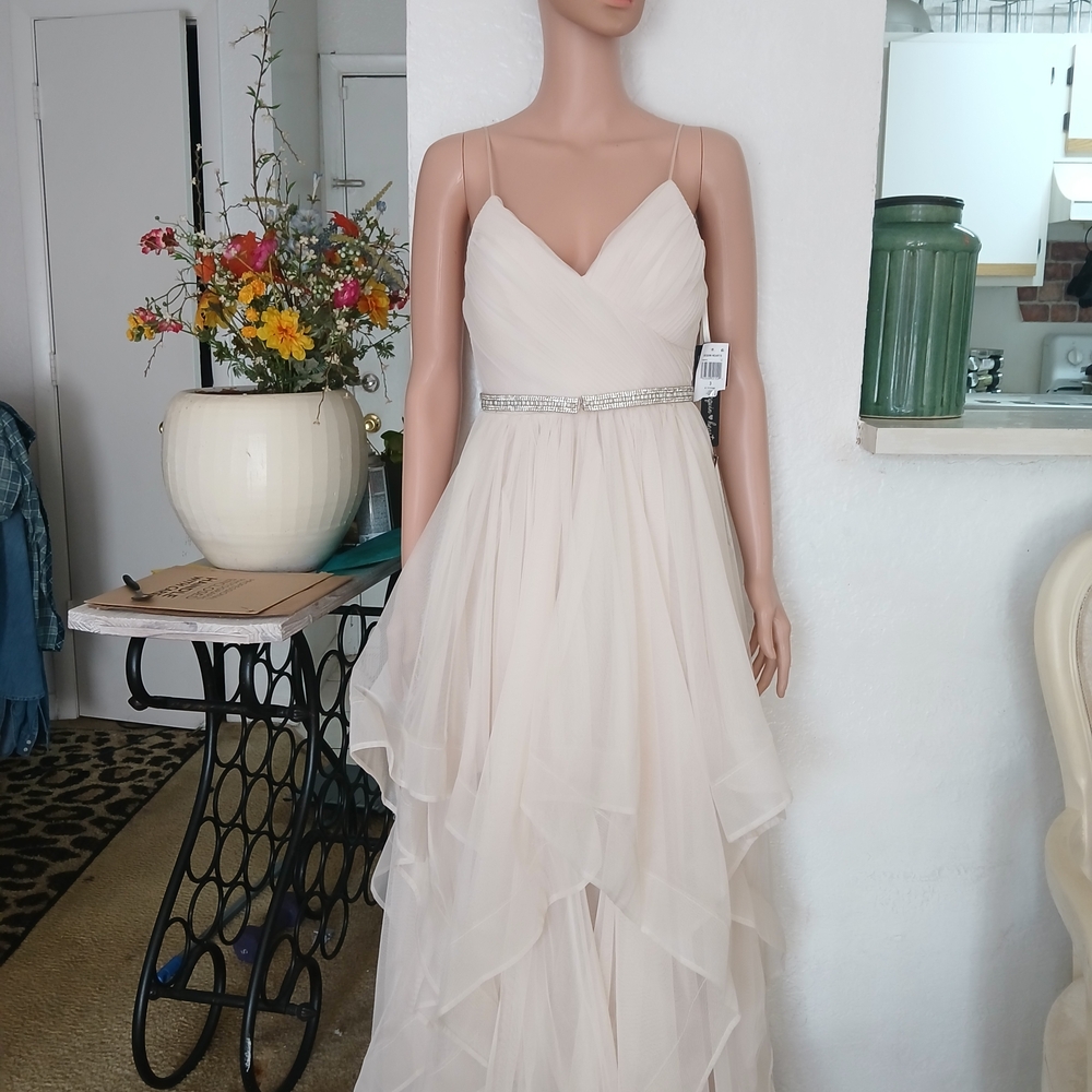 Sequin Hearts Cream High Low Dress